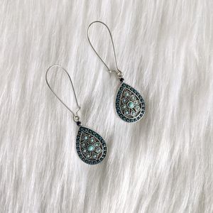 Silver blue and turquoise teardrop charm earrings